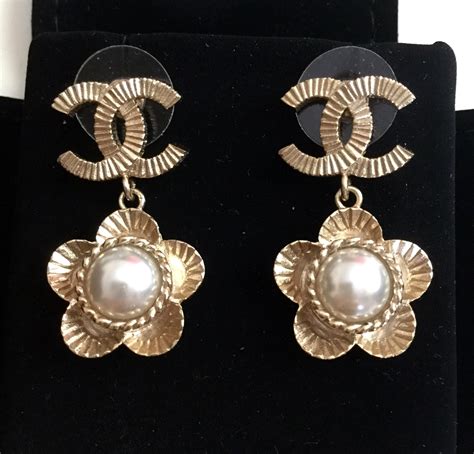 chanel classic cc pearl earrings|vintage chanel pearl drop earrings.